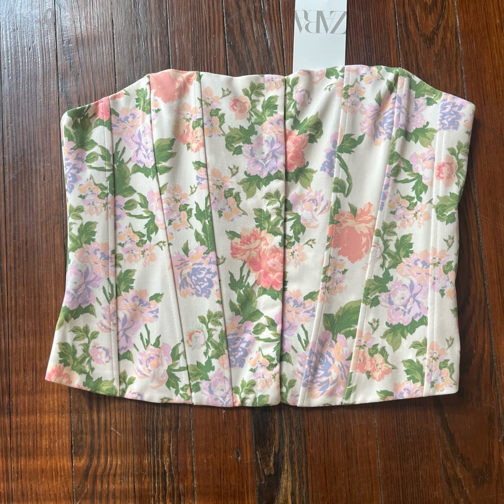 NWT Zara Floral Corset Top - Pastel Floral